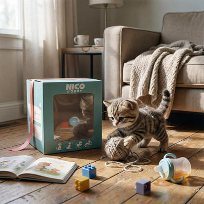 Chaton Robot Interactif – Peluche Réaliste qui Marche, Remue la Queue et Émet des Sons