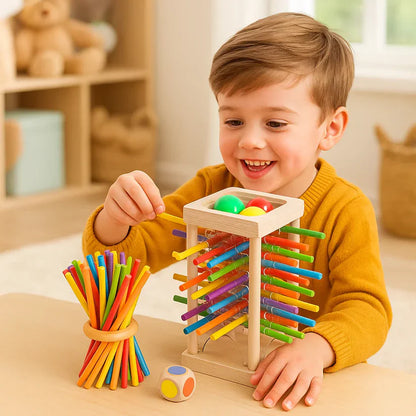 Jeu éducatif en bois avec billes et bâtonnets
