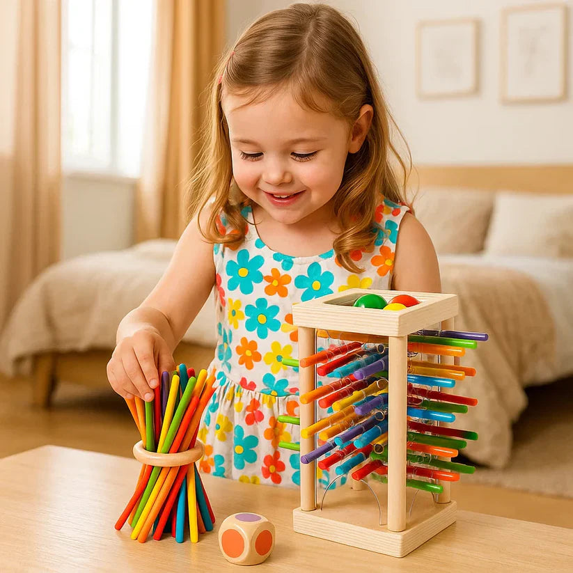 Jeu éducatif en bois avec billes et bâtonnets