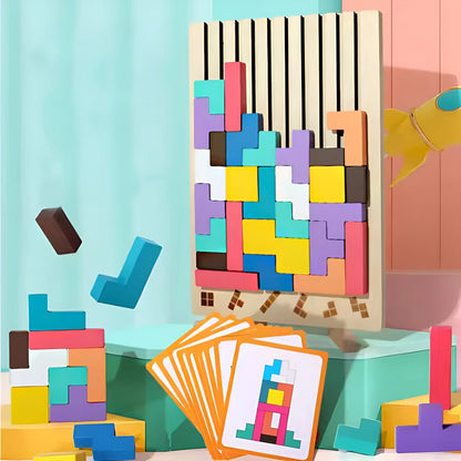 Tetris en Bois Montessori – Jeu de Construction 3D Éducatif pour Enfants