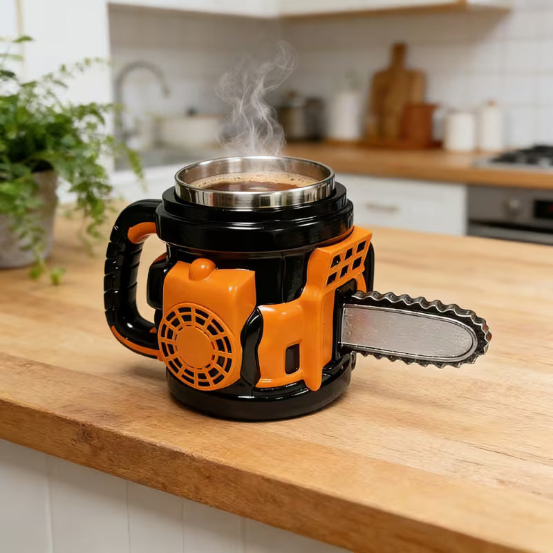 Tasse au design de tronçonneuse – un cadeau original pour un homme