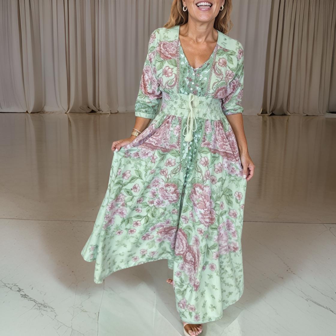 Paola – Long dress with a V-shaped neckline