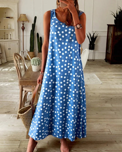 Sophia - Blue Polka Dot Summer Dress