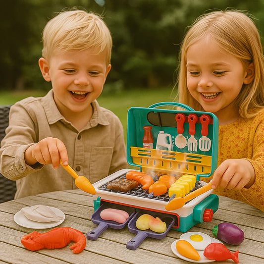 Barbecue jouet – petite cuisine pour enfants avec effet de fumée et aliments changeant de couleur
