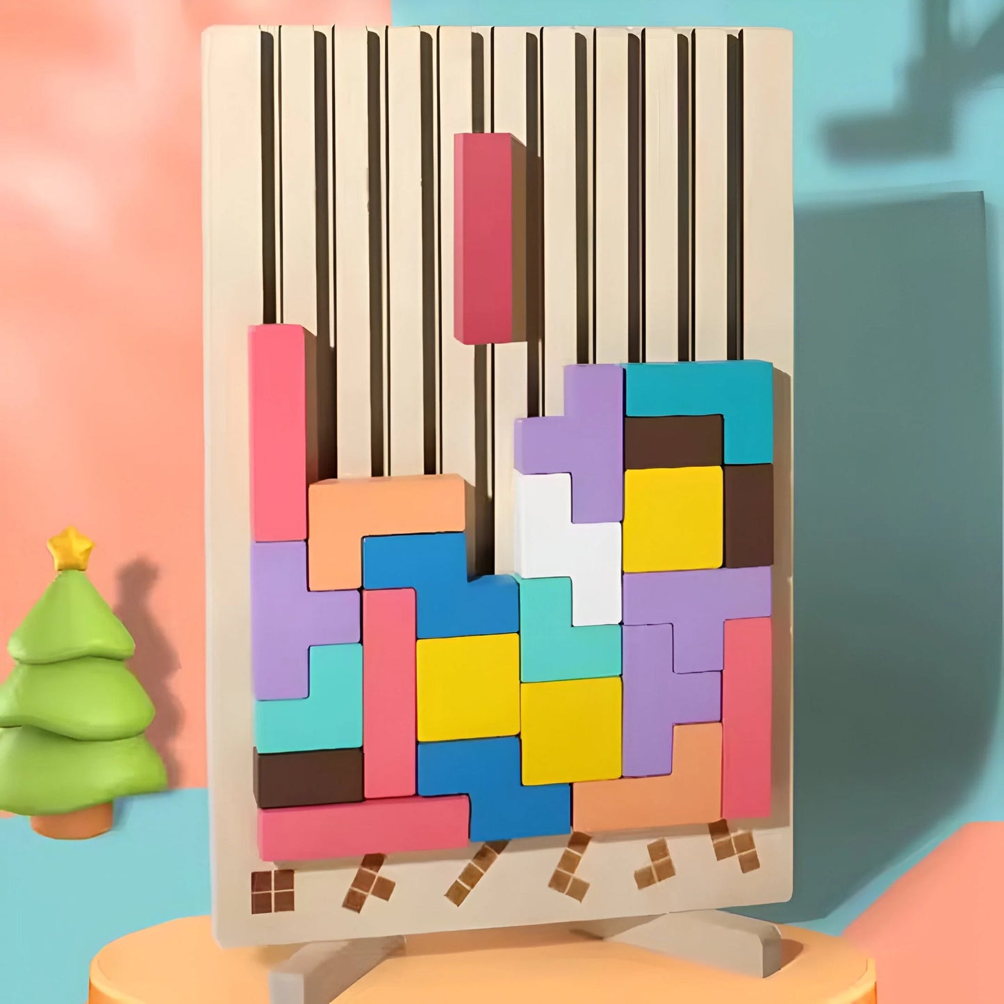 Tetris en Bois Montessori – Jeu de Construction 3D Éducatif pour Enfants
