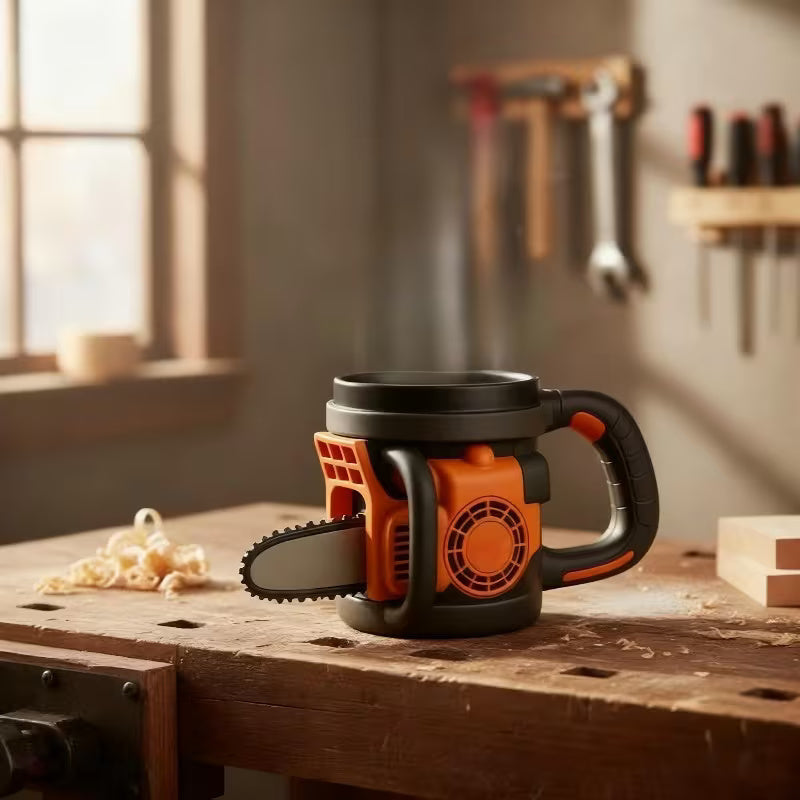 Tasse au design de tronçonneuse – un cadeau original pour un homme