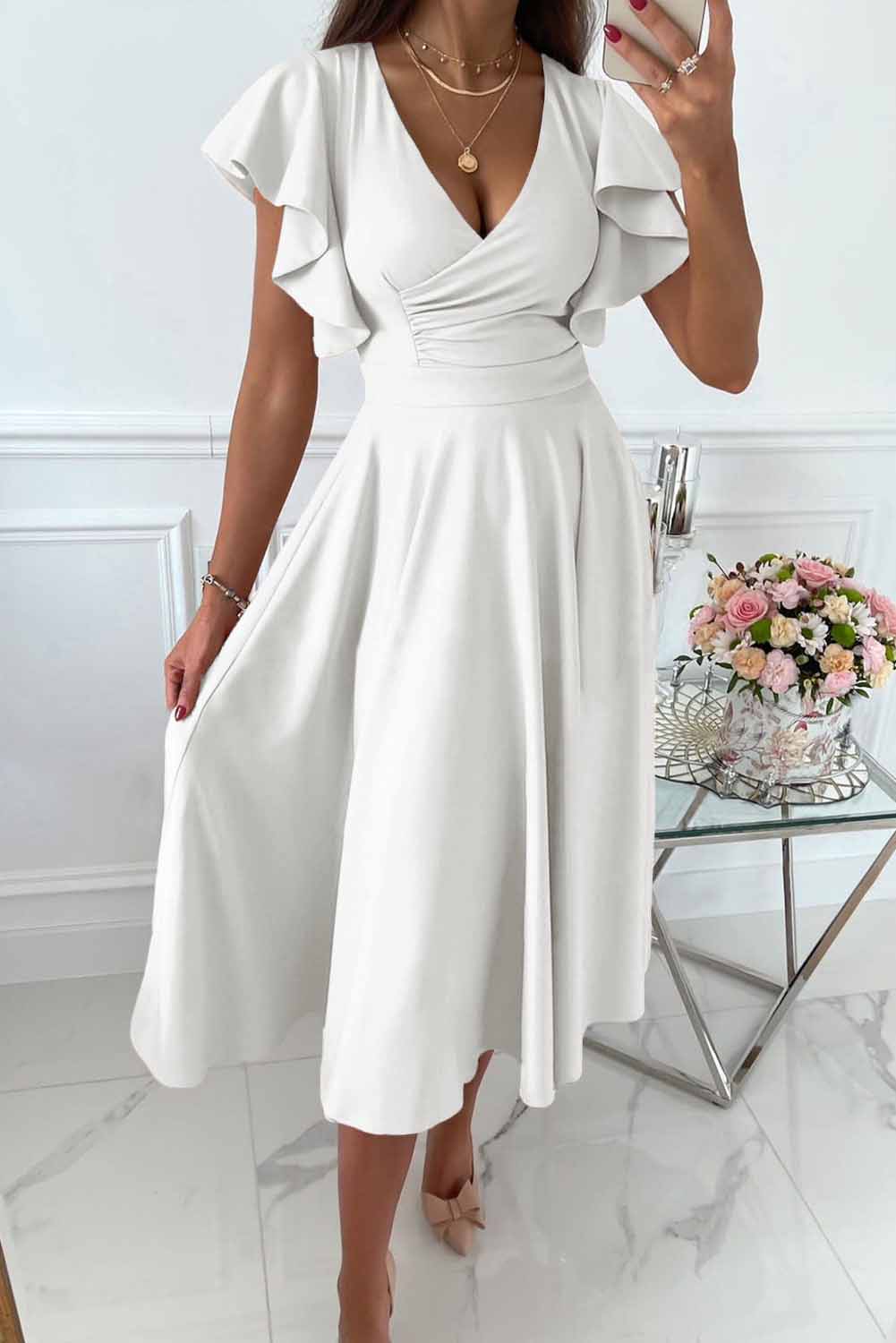 BreezyChic - Women's Casual Dress with a Sexy V-Neck, Loose Fit Dress