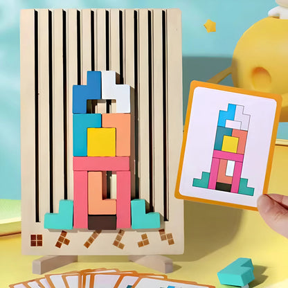 Tetris en Bois Montessori – Jeu de Construction 3D Éducatif pour Enfants