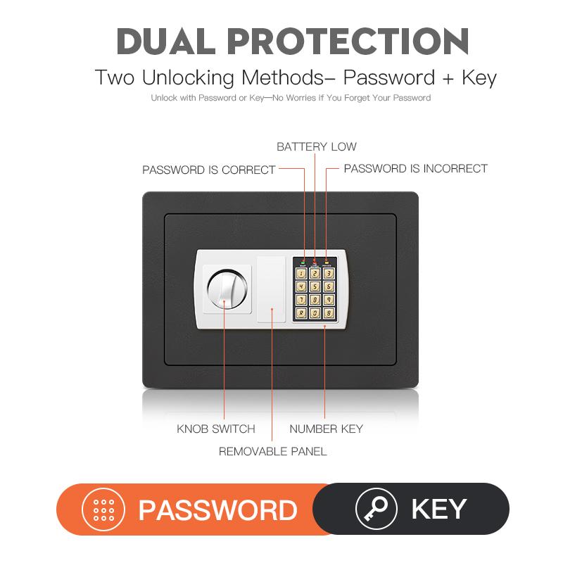 Titanium Safe Box – Password & Key Security Safe for Cash, Jewellery and Valuables