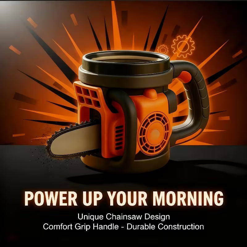 Tasse au design de tronçonneuse – un cadeau original pour un homme