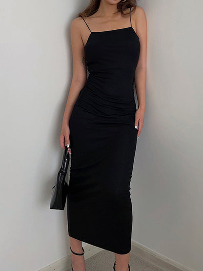 Sofie - Elegant mid-length evening dress with slits and open back