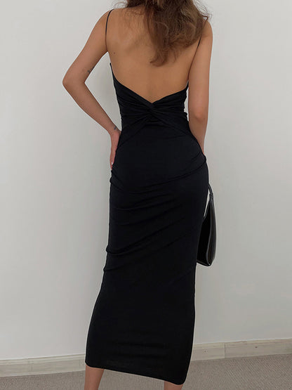 Sofie - Elegant mid-length evening dress with slits and open back
