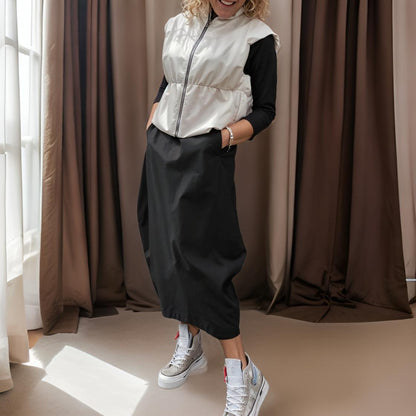 Amara - Elegant Long A-Line Dress with Long Sleeves and Pocket