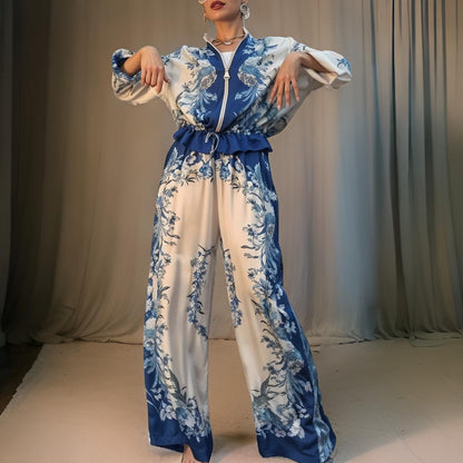 Paloma – Elegant Wide Pantsuit with Stand-Up Collar and Zipper