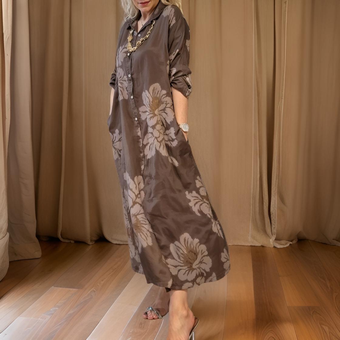 Elara - Vintage Style Shirt Dress with Turn-Down Collar and Buttons