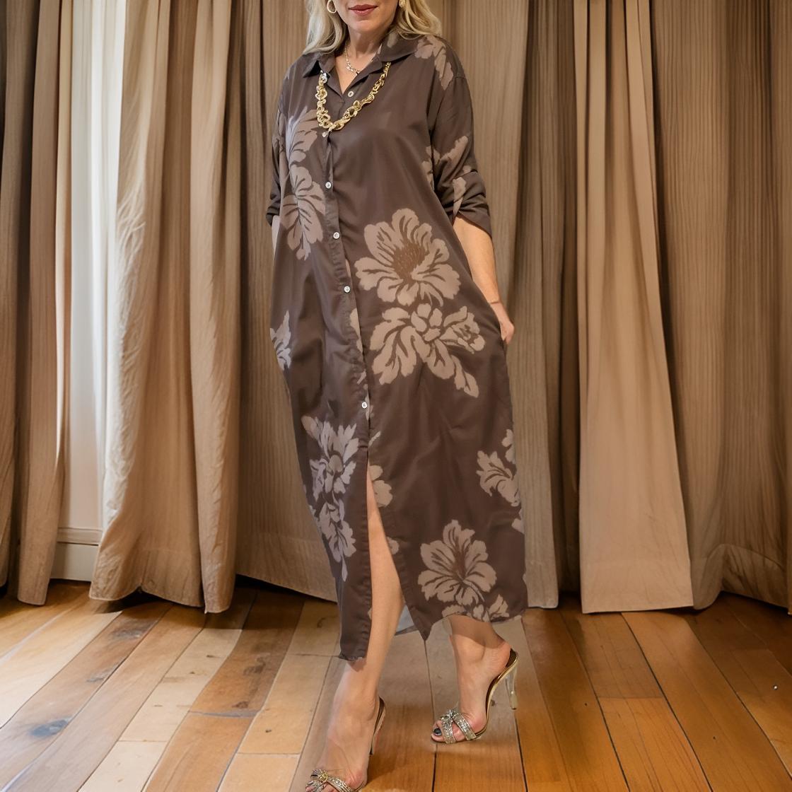 Elara - Vintage Style Shirt Dress with Turn-Down Collar and Buttons