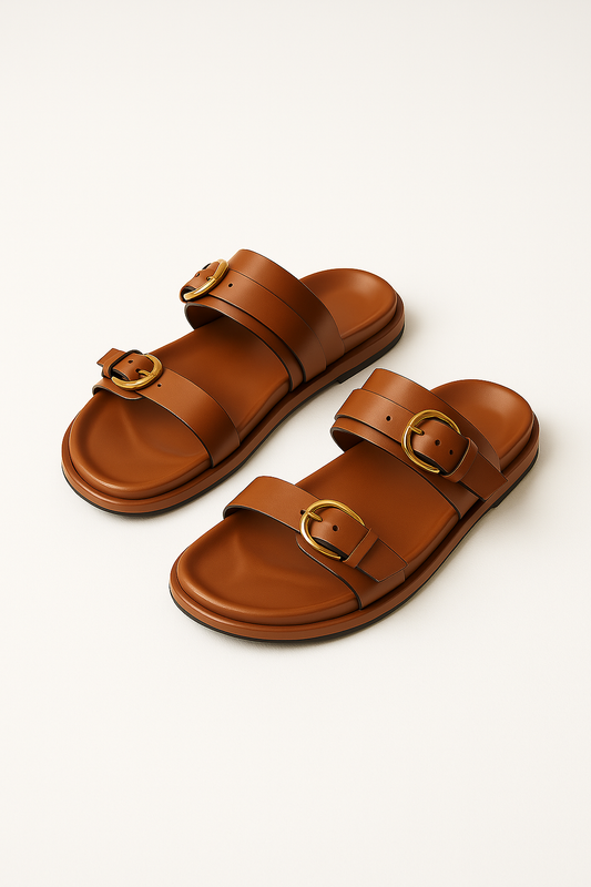 Lucia Buckle Leather Slides