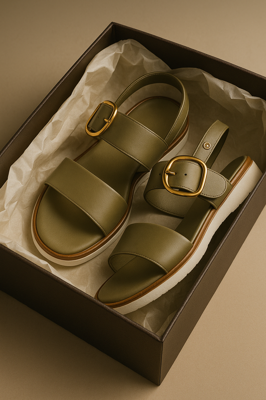 Valine Gold-Buckle Strap Sandals