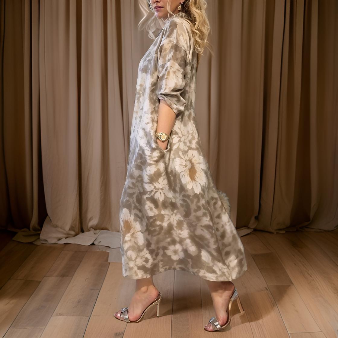 Elara - Vintage Style Shirt Dress with Turn-Down Collar and Buttons