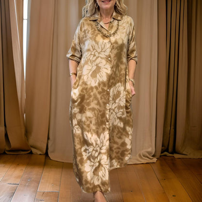 Elara - Vintage Style Shirt Dress with Turn-Down Collar and Buttons