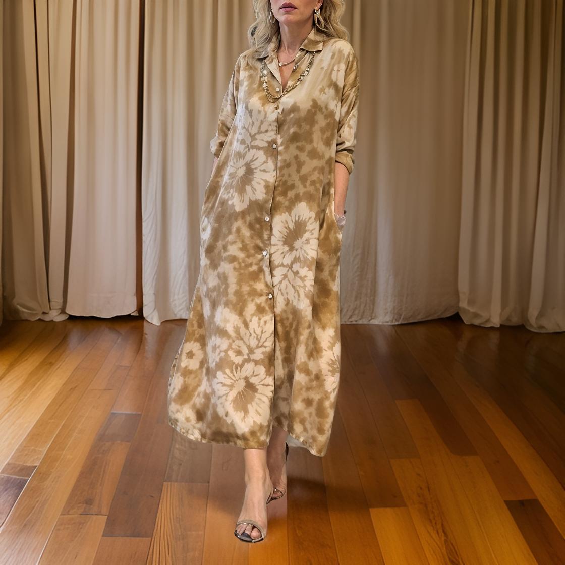 Elara - Vintage Style Shirt Dress with Turn-Down Collar and Buttons