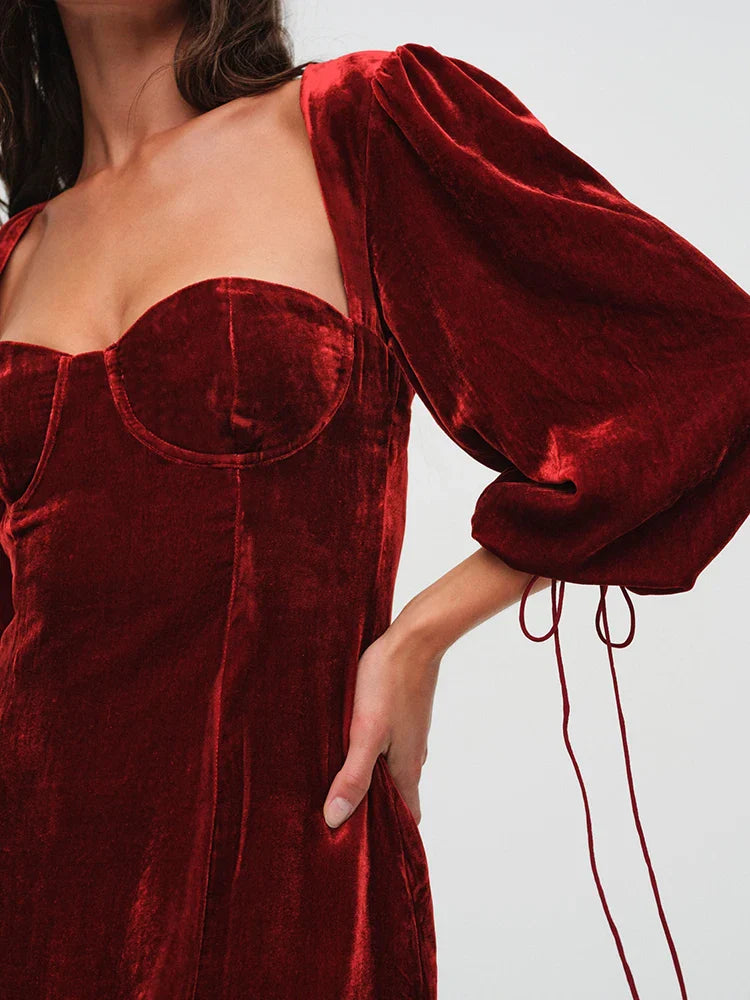 Pisa Festa Puff Sleeve Velvet Dress