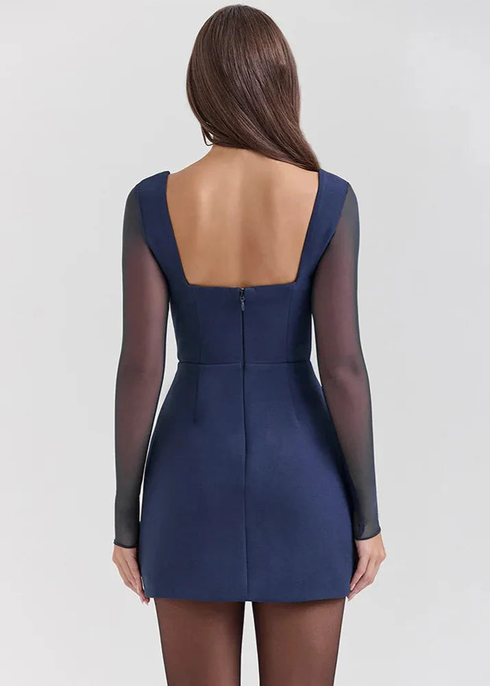 Nocturne Lacceti Women's Navy Mesh Sleeve Bustier Mini Dress