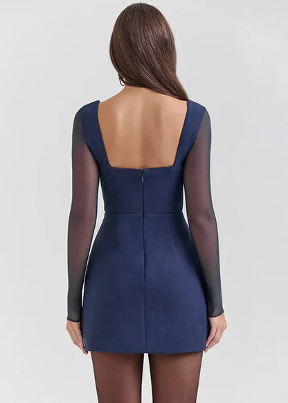 Nocturne Lacceti Women's Navy Mesh Sleeve Bustier Mini Dress