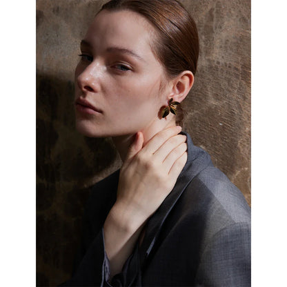 Marais Golden Leaf Stud Earrings High Shine