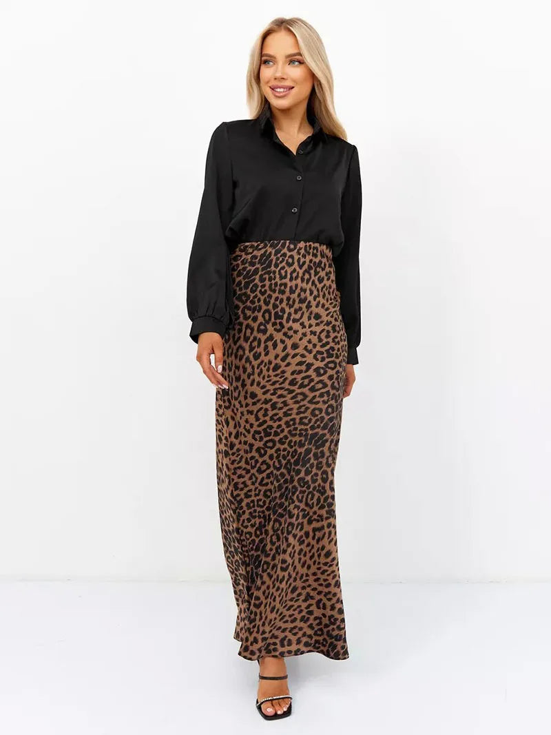 Harper Satin Leopard Midi Skirt