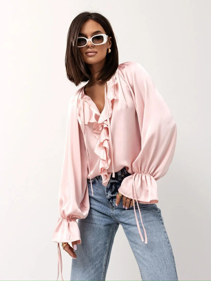 Liora Satin Ruffle Blouse