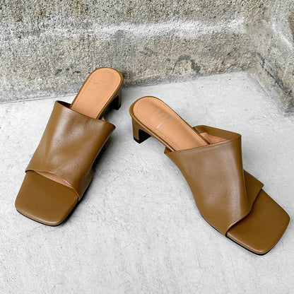 Arlette Red Leather Heeled Mules