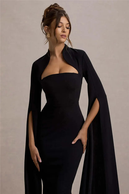 Calista Cape Strapless Sleeve Midi Dress