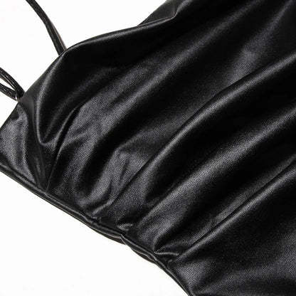 Onyx Lace-Up Faux Leather Midi Dress