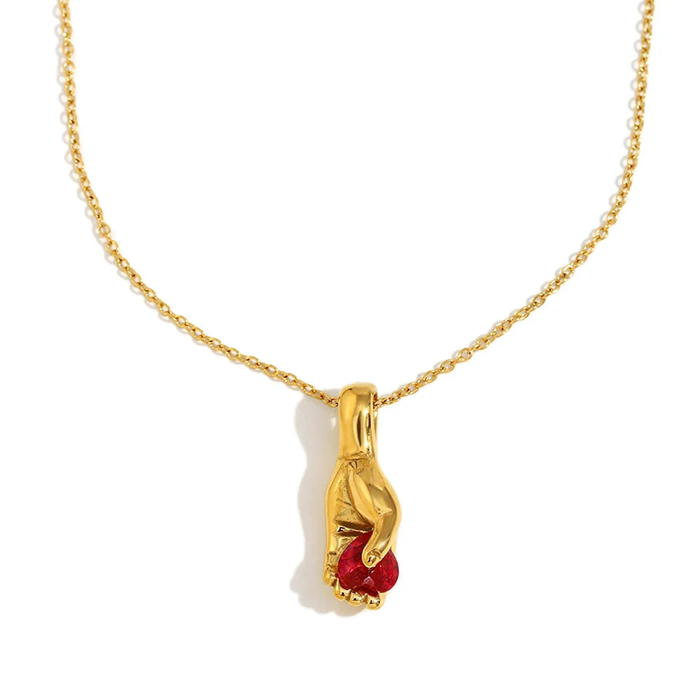 Fortuna Hand Gem 18k Gold Plated Necklace