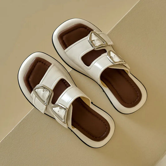Selma Twin-Buckle Slide Sandals