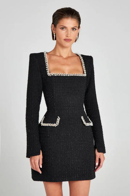 Monaco Lacceti Women's Tweed Pearl Trim Blazer Mini Dress