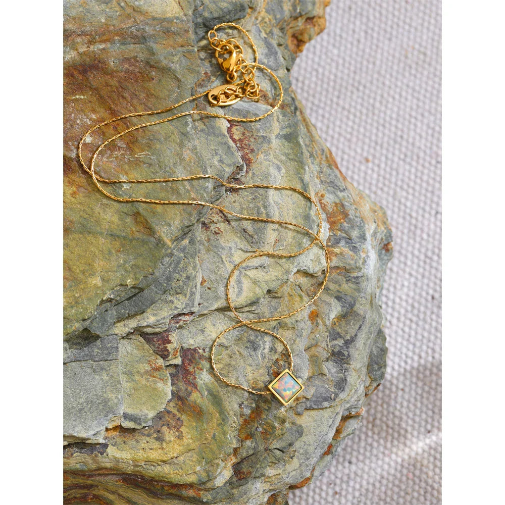 Liora Opal Stone Pendant 18k Plated Gold Necklace