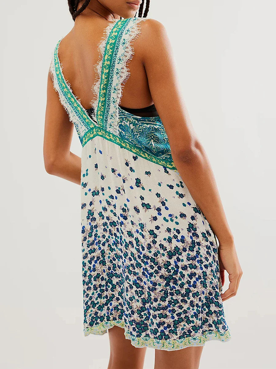 Sienna Lace-Trim Floral Mini Dress
