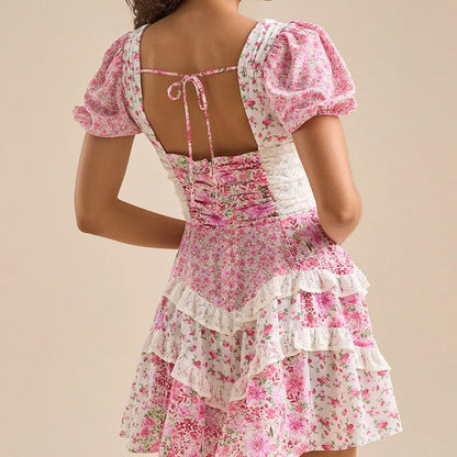 Cassidy Ruffle Patchwork Mini Dress