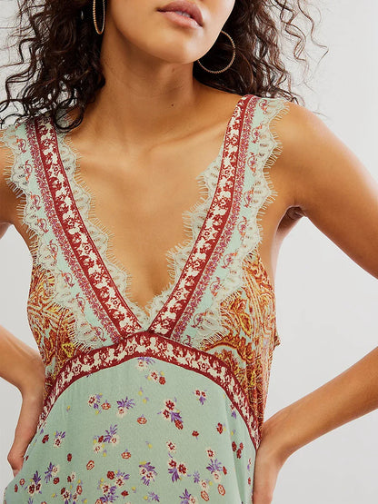 Sienna Lace-Trim Floral Mini Dress