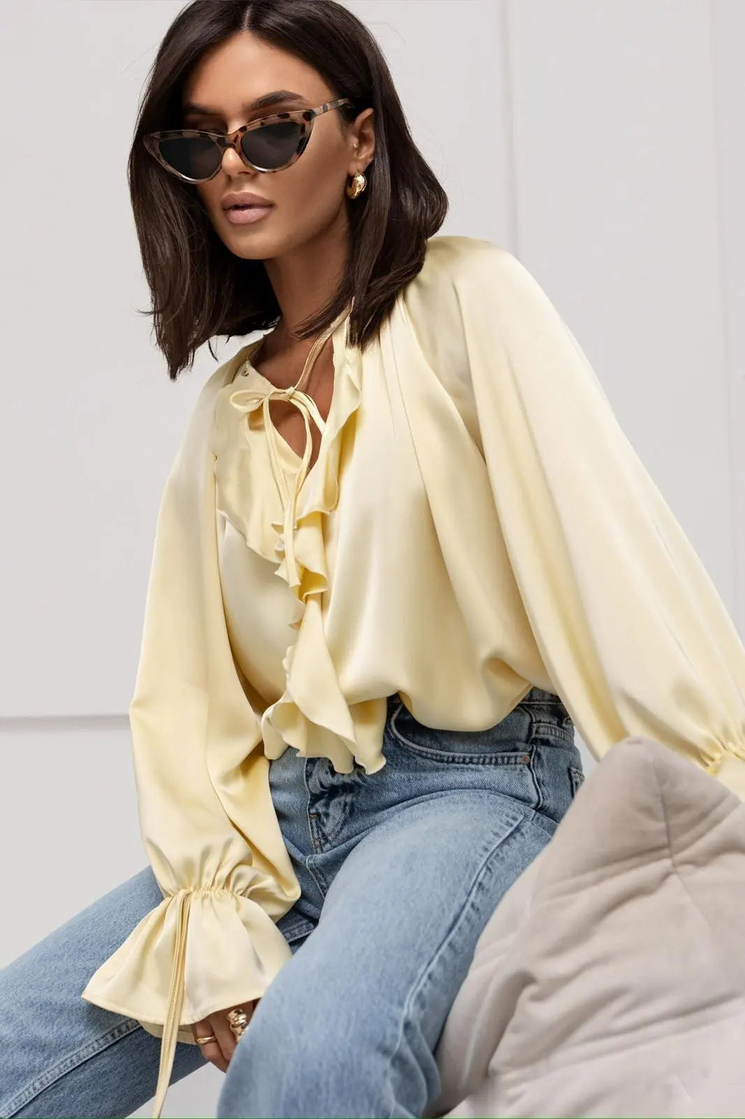 Liora Satin Ruffle Blouse