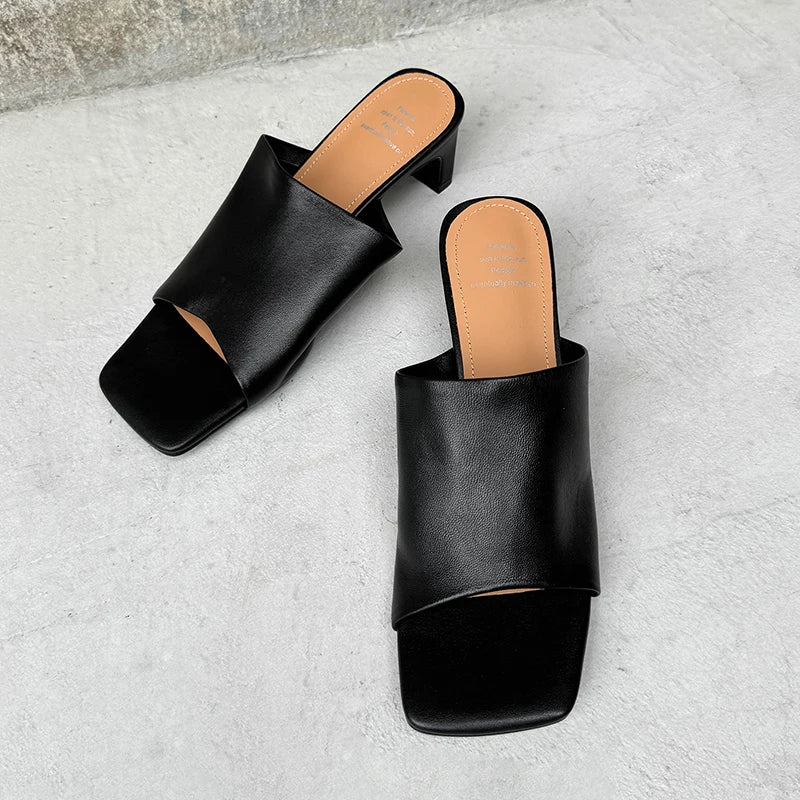 Arlette Red Leather Heeled Mules