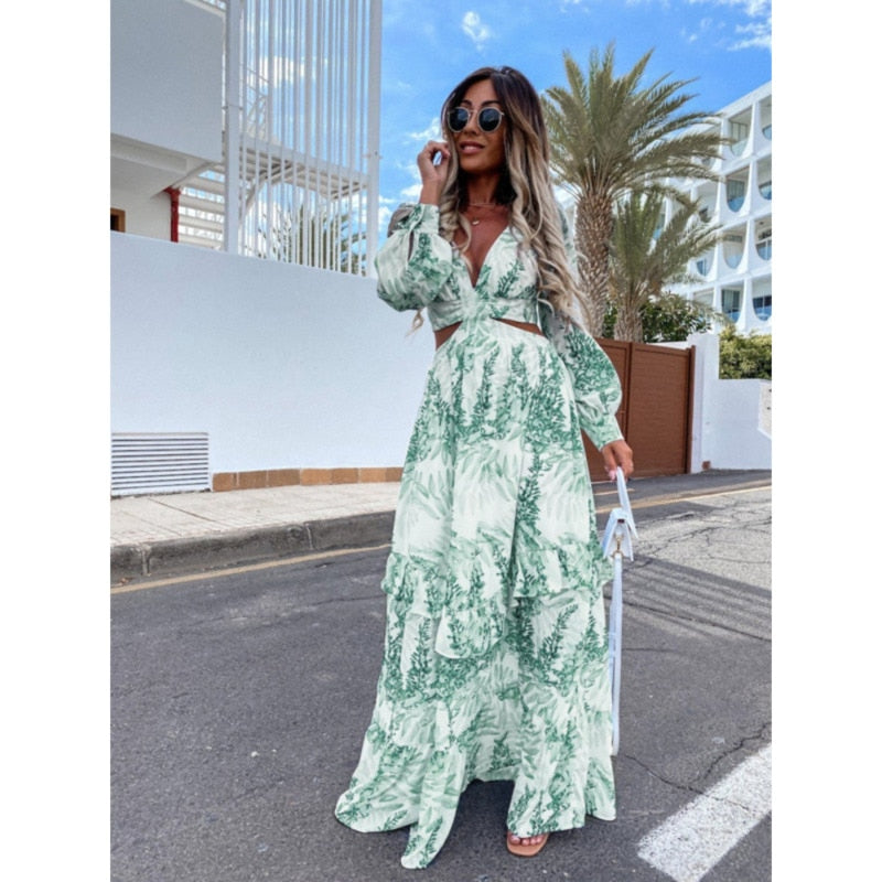 Maxi dress with a neckline
