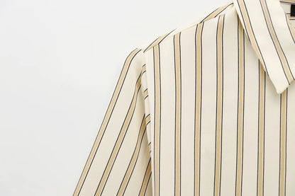 European Striped Button-Up Blouse