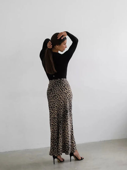 Harper Satin Leopard Midi Skirt