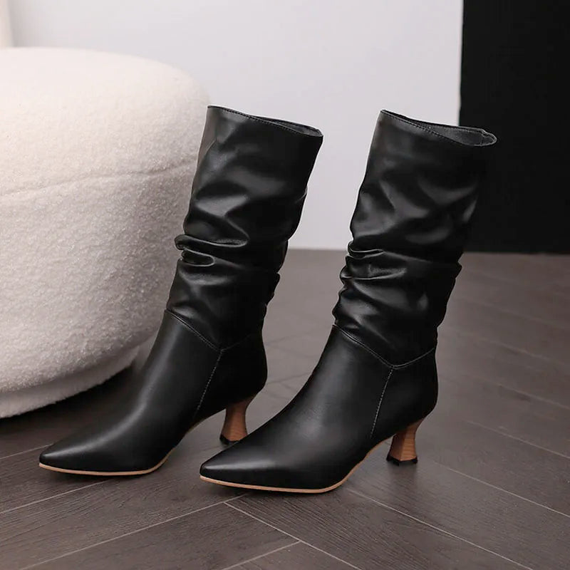 Serene Chic Mid-Calf Heel Boots