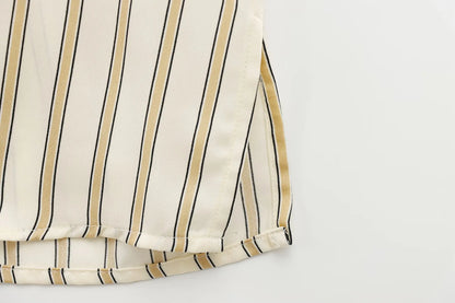 European Striped Button-Up Blouse