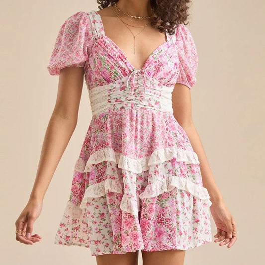Cassidy Ruffle Patchwork Mini Dress