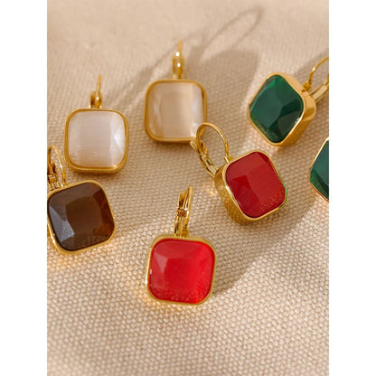 Solène Square Gold-Plated Hook Earrings